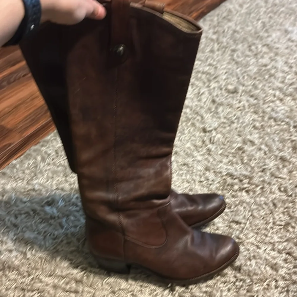 Frye Jackie Women's 6.5 B Tall Riding Boots Brown Brass Frye Button 76575 - Picture 6 of 12